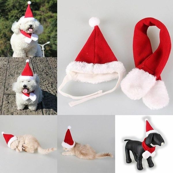 

2pcs/set fluffy pet cat and dog santa hat christmas costumes