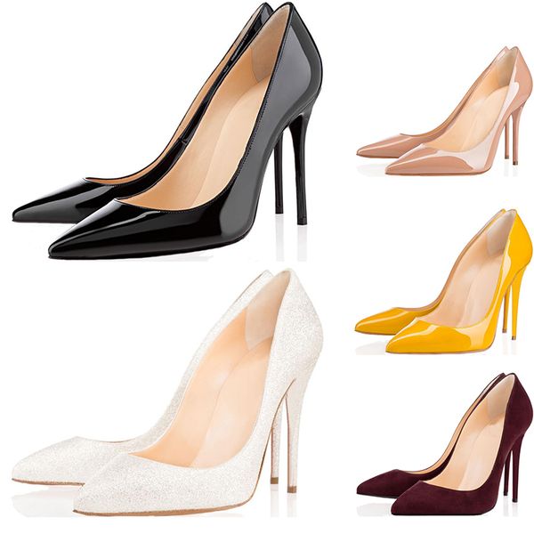 

2021 красные днище патентные кожаные на высоких каблуках женщины вечеринка свадьба тройной черный обнаженный розовый блеск 12см  см 8 см з, Black