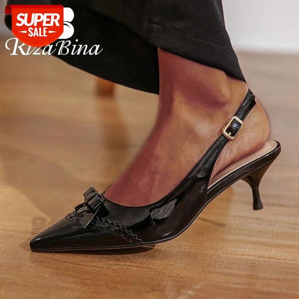 

rizabina women pu leather bowtie pumps buckle pointed toe thin high heel shoes woman party office pumps footwear size 34-39 #8n3h