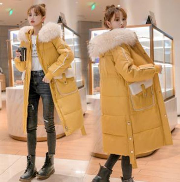 

wholesale winter new style loose women mid-length pocket stitching lamb hair down padded jacket, Black