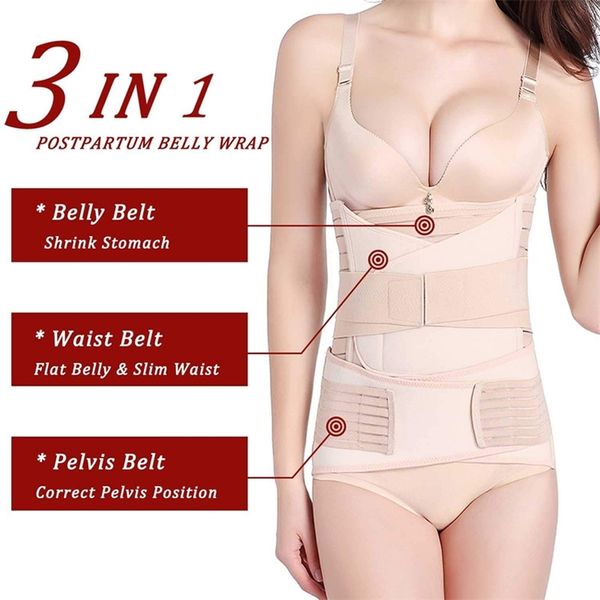 

postpartum belt 3 in 1 girdle post belly belt after birth belly band postpartum support c-section recovery belt 4 sizes 201222, Black;white