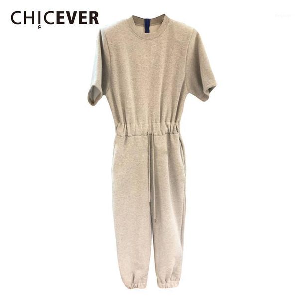 

chicever casual loose jumpsuit for women o neck short sleeve high waist wide straight leg jumpsuits female fashion new 2020 tide1, Black;white