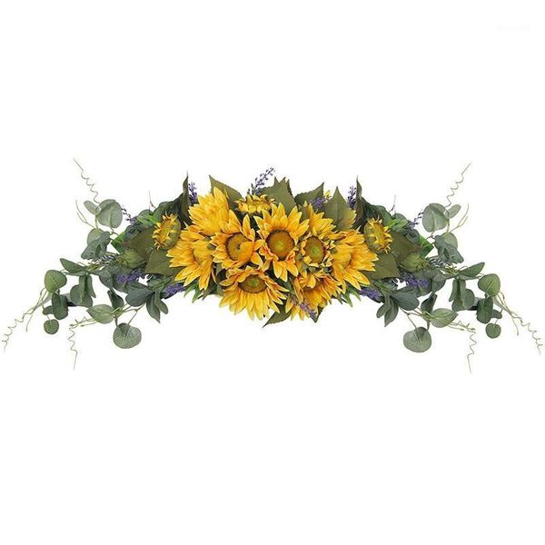 

artificial sunflower swag, sunflowers lavenders green eucalyptus leaves for front door wedding arch party wall decor1
