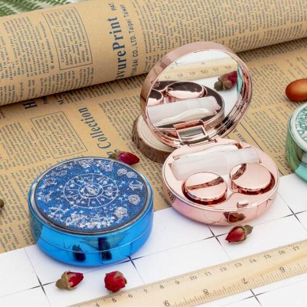 

sunglasses frames women round contact lens case portable travel glasses storage box for mini mirror invisible container luxury eye care kit, Silver