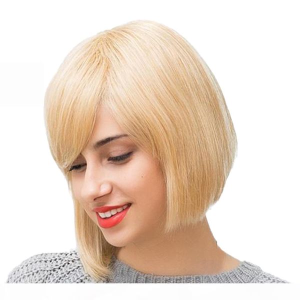 

gold real human hair wig bob daily party wigs bobo short straight full wig for girls american women, Black