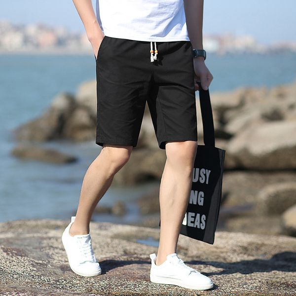 

18 new shorts korean slim casual solid color capris large men's wear, White;black