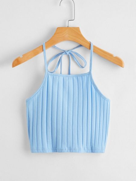 

tie back rib-knit halter u9j2#, White