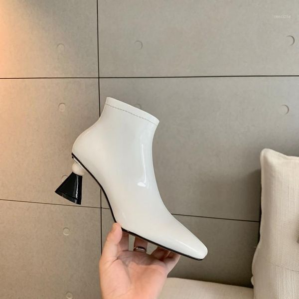 

boots patent leather women autumn ankle side zip short winter botines mujer 2021 square toe black bottine femme prom rubber bota1