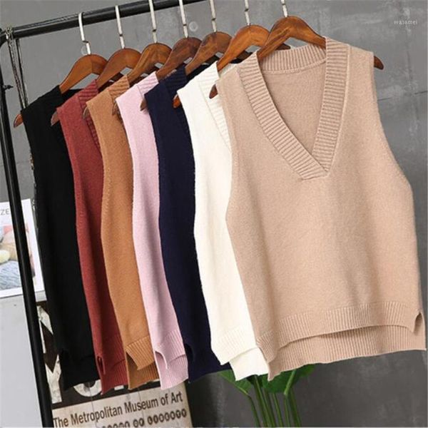 

2021 women knitting vest winter outerwear solid color spring wear waistcoat winter korean version knitted waistcoat sweater 1, Black;white