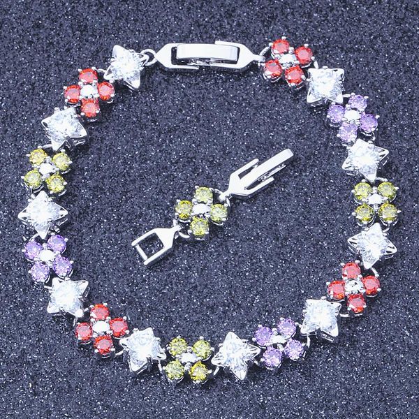 

link, chain 2021 white gold colour colorful cubic zirconia bracelet s114, Black