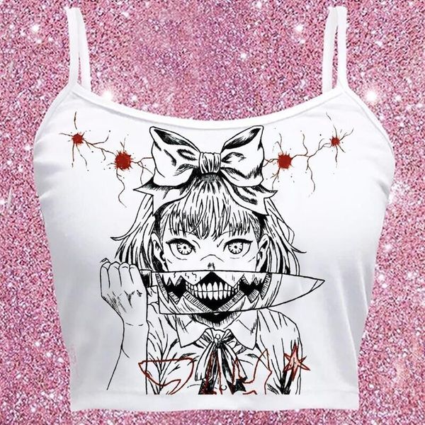 

sleeveless short slim fitting slim umbilical camisole bra sweet kawaii vest rap hip hop street rock vest dark vest, White