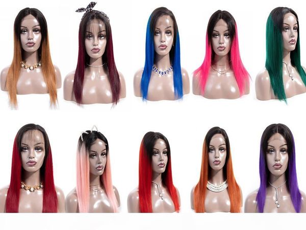 

density 180% pink wig red wig straight human hair wigs blue wig brazilian hair 4* 4 human hair lace front wigs, Black;brown