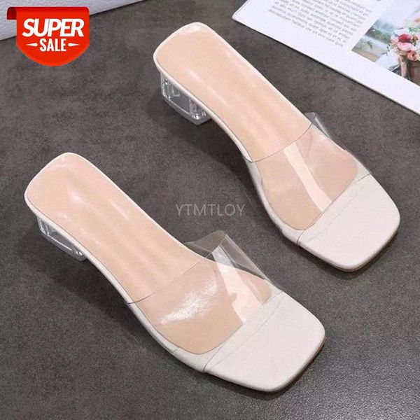 

fashion women simple style pvc clear high heels transparent zapatillas mujer casa ladies sandals beach flip flop #2h0e, Black