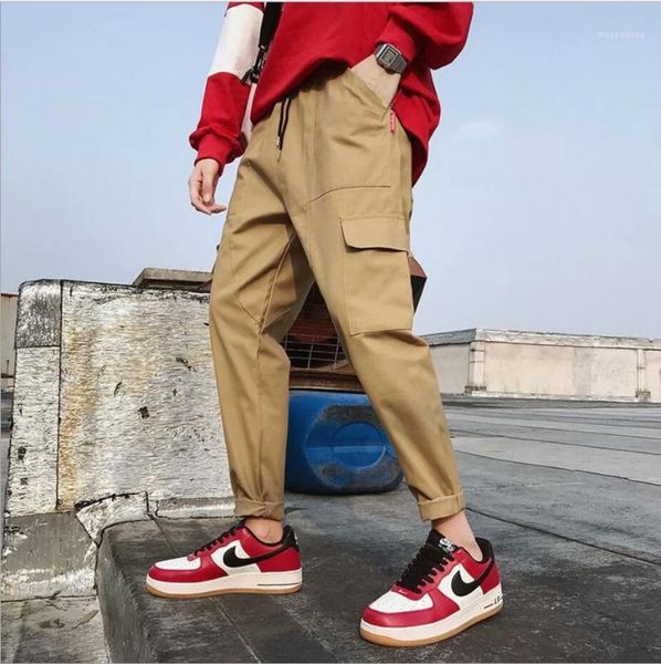 

new 2020 spring summer pockets cargo pants men casual jogger fashion trousers tide harajuku hip hop streetwear harem pants men1, Black