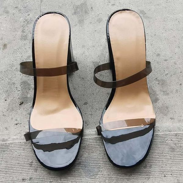 

new women fashion outdoor slippers narrow band women summer sandals high heel sandals slippers slip on open toe, Black