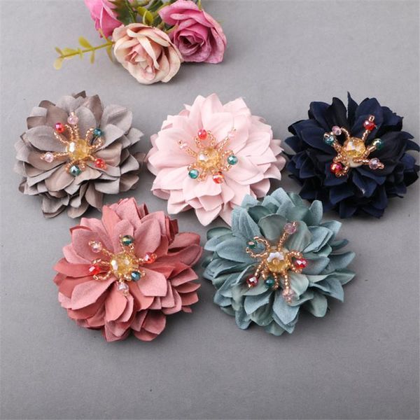

hair clips & barrettes 1pc crystal rhinestone core chiffon fabric flowers patch stickers fit girl headband headwear ornament diy, Golden;silver