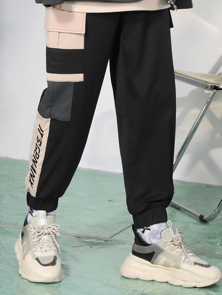 

men letter graphic flap pocket cargo pants g6vi#, Black