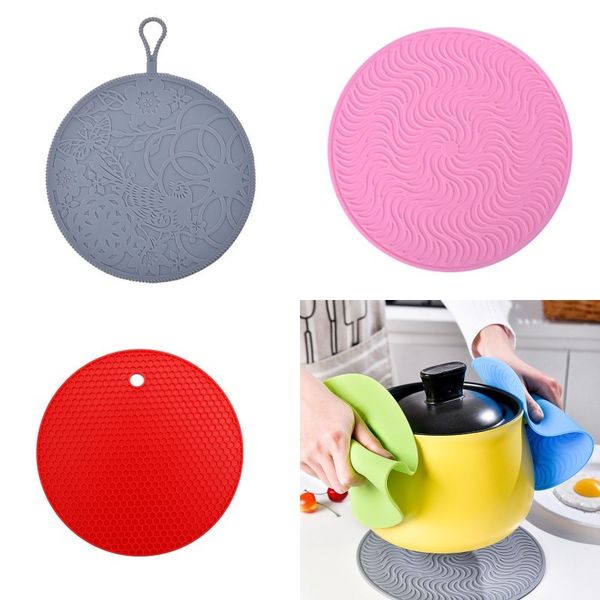 

мат круглых жаропрочных силиконовых coaster покрытие пот держатель таблица placemat с отверстием для подвешивания кухонных принадлежностей d