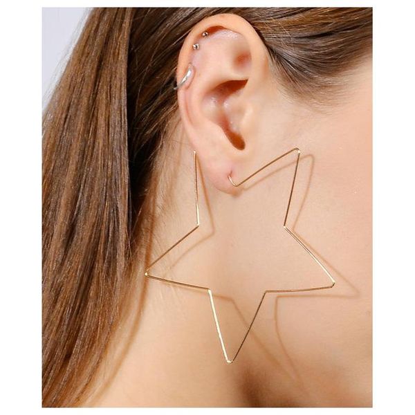 

europe and the united states exaggerated simple five-pointed star hollow metal earrings wholesa sqceuy queen66, Silver