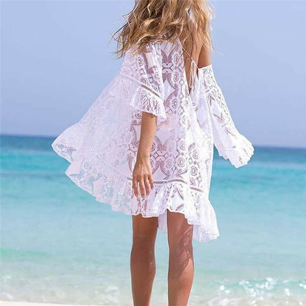 

women beach dress summer boho style ladies beach dresses floral lace mini dress cover up women party dresses sundress, Black;gray