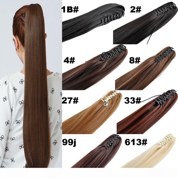 

lady women's multi color long straight ponytail with claw clip hair extension,styling natural drawstring pony tail hairpiece, fre, Black