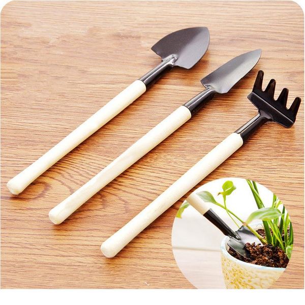 

3 pcs/set mini spade shovel harrow flowerpot tools potted plants maintenance wooden handle plant soil shovels gardeni wmtmmz