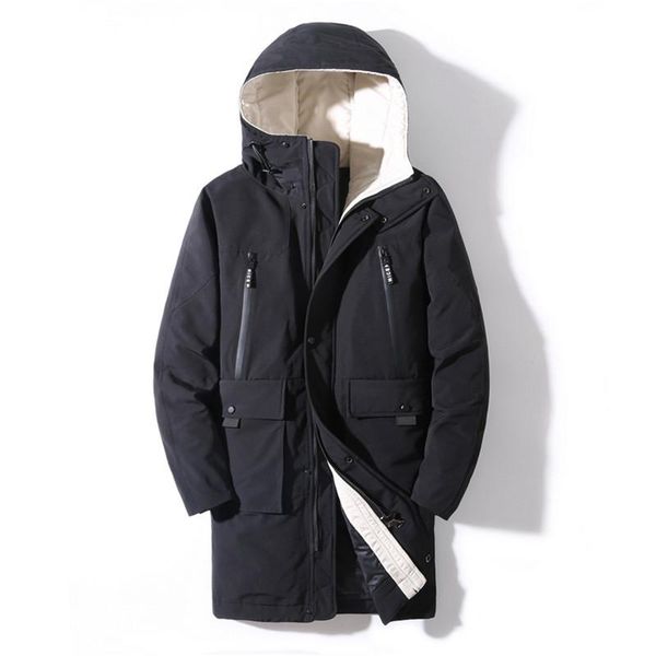 

men's winter long cotton clothes warm hooded long winter coat, Black