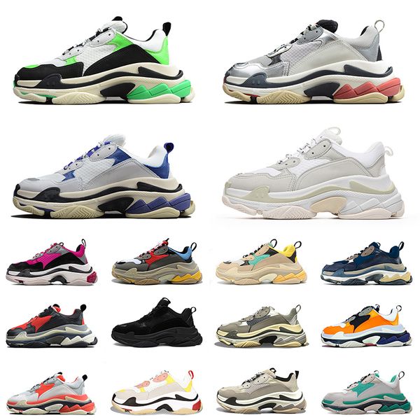 

designer mens womens 17fw pairs triple s platform flat casual shoes fashion luxurys sneakers leather trainers vintage dad old size 36-45, Black