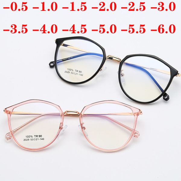 

metal polygon finished myopia glasses women 1.56 aspherical lens customize prescription eyeglasses men 0 -0.5 -0.75 -1.0 to -6.0, Silver