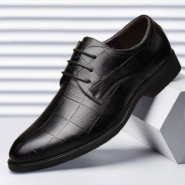 

men leather formal shoes lace up dress shoes oxfords fashion retro elegant work footwear business plus size 38-48, Black