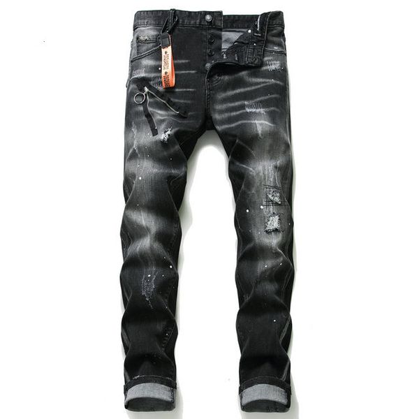 

new men's distressed stretch ripped biker jeans men hip hop slim fit holes punk denim jeans cotton pants mens skinny jeans, Blue