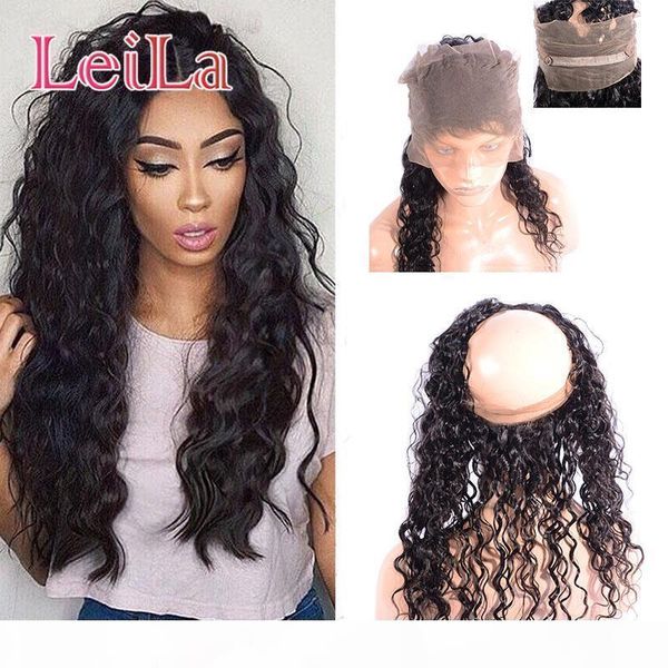 

360 lace frontal water wave brazilian virgin human hair wet and wavy lace frontal with baby hair 360 adjustable band lace frontal closures, Black;brown