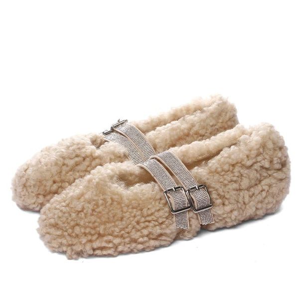 

allbitefo real wool suitable for winter warm women flats flat heel shoes low-heeled party shoes women flattie, Black