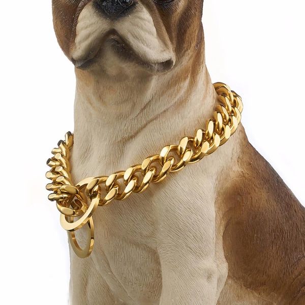 

15мм цвет серебро / золото цвет нержавеющей стали снаряженная кубинский скольжению ошейник собаки обучение choke цепи ошейники для больших с, Silver