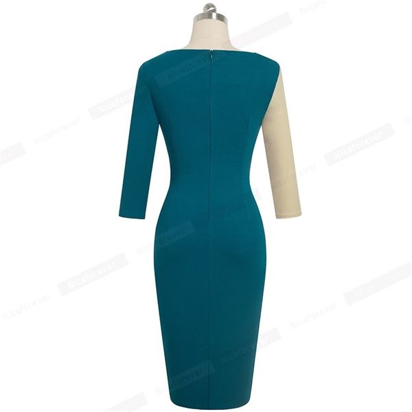 

nice-forever elegant contrast color patchwork office vestidos business party bodycon sheath women dress b546 y200805, Black;pink