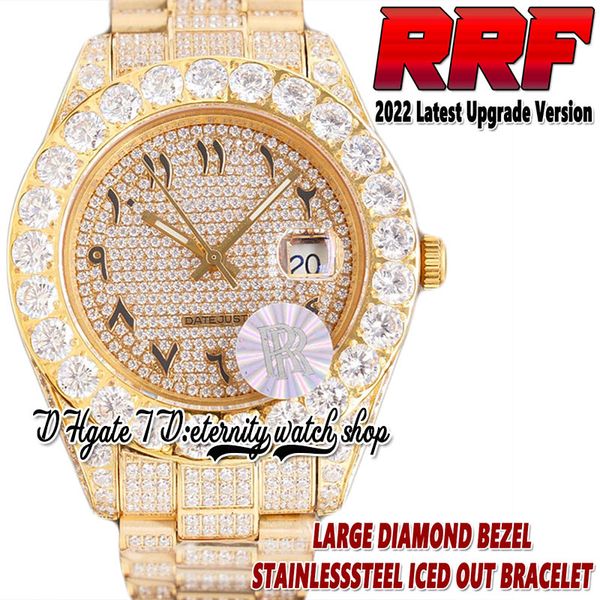 

2022 rrf 126333 126233 automatic mechanical 42mm mens watch 116238 diamonds arabic dial large diamond bezel fully iced out diamond gold brac, Slivery;brown