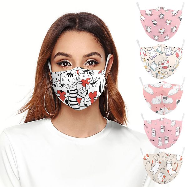 

polyester reusable 1pcs face fashion washable cute cat printed mouth mask with design cubrebocas