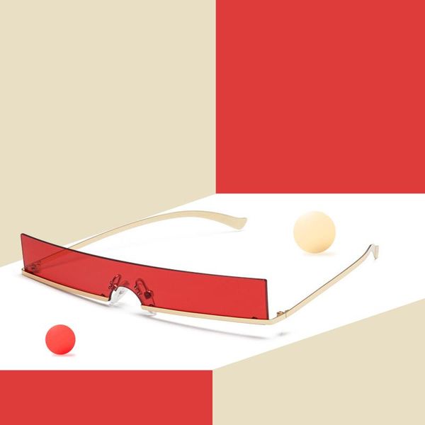 

sunglasses coolhalf frame fashionvintage gothic luxury small rectangle one piece women brand designer ins red shades men, White;black