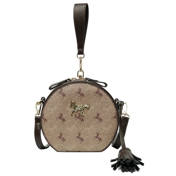 

hbp round shape bag zipper purse women girls crossbody bags fashion horse print clutch bag wallet with tassel phone bags ing
