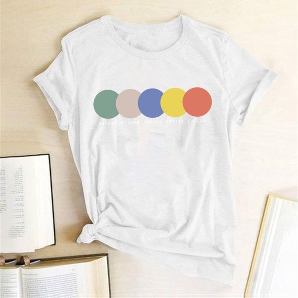 

colorful circles printing t-shirts women summer graphic t shirts cotton aesthetic clothes streetwear short sleeve harajuku top, White