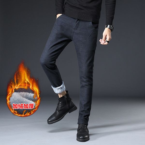 

autumn and winter plush casual slim stretch pants men's han banchao, Black