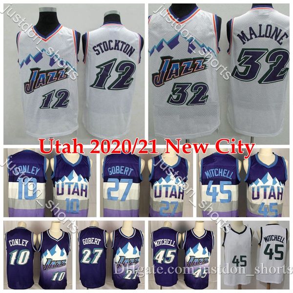 

mens utah basketball jerseys donovan mitchell 45 rudy gobert 27 mike conley 10 john stockton 12 karl malone 32 retro basketball shirts s-xxl, Black;red