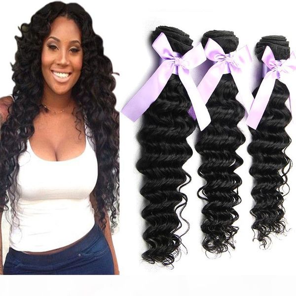 

3 or 4 bundles brazilian deep curly virgin hair unprocessed brazilian human hair extensions mink brazilain virgin hair deep wave very soft, Black