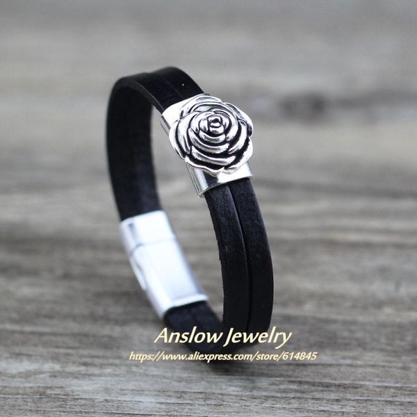 

ювелирные anslow мода новый бренд урожай ретро элегантные женщины цветы плоский кожаные браслеты мужские унисекс аксессуары low0722lb jllcyw, Golden;silver