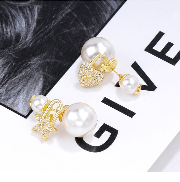 

the new letter hoop are suitable for women heart-shaped earrings gifts white pearl love earrings street fashion brand luxury jewelry, Golden;silver
