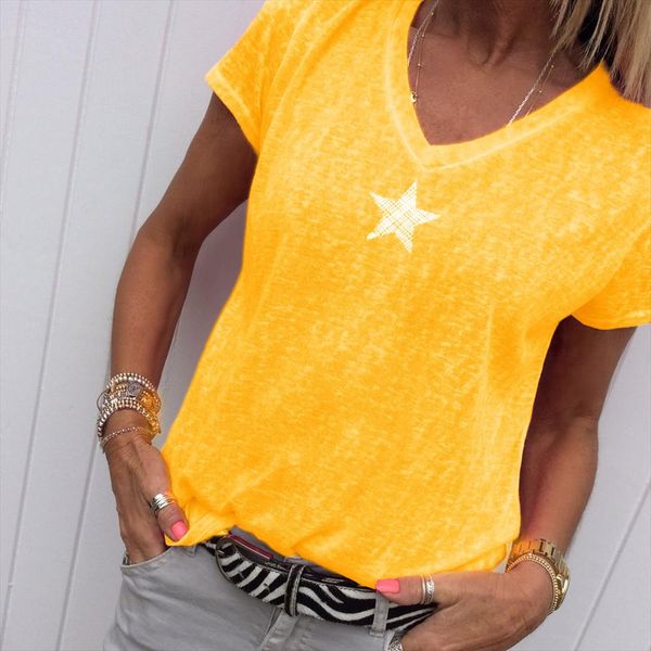 

fashion v neck short sleeve pentagram print t shirt women 2020 summer plus size 5xl tshirt t shirt tee shirt femme, White