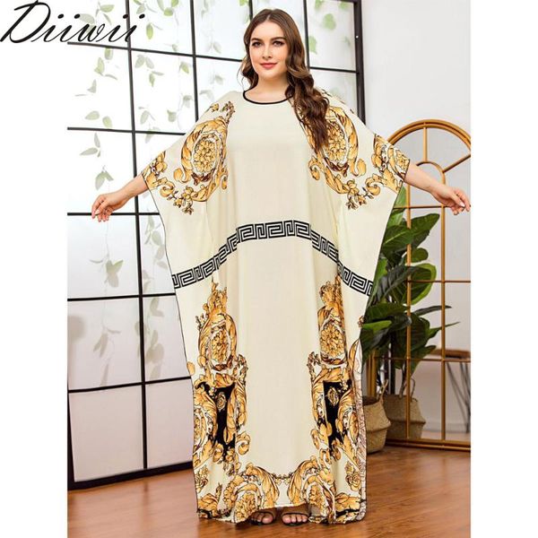 

diiwii women casual batwing sleeve floral printed chiffon dress african dashiki loose abaya kaftan ramadan robe moroccan gown, Red
