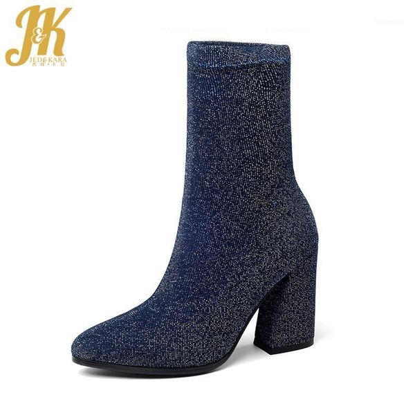 

boots jk 2021 latest socks boot thick high heels woman ankle autumn female footwear fashion lady shoes big size 34-431, Black