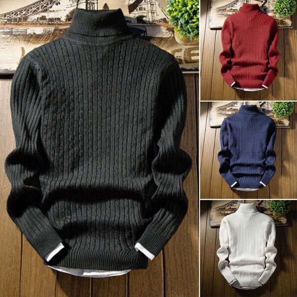 

2018 new brand cotton solid men slim turtle neck long sleeve knitted sweater jumper stretch knitwear 1, White;black