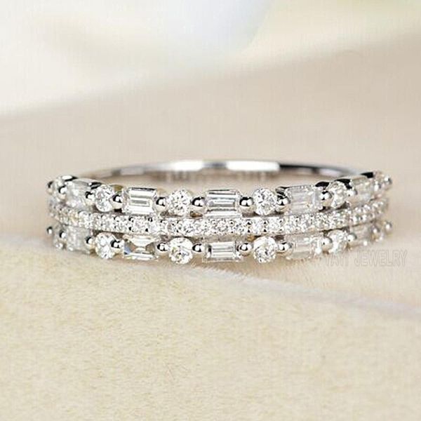 

hyperbole cubic zirconia 3 row rings for women vintage cz ring size 5 luxury designer jewelry for women, Golden;silver